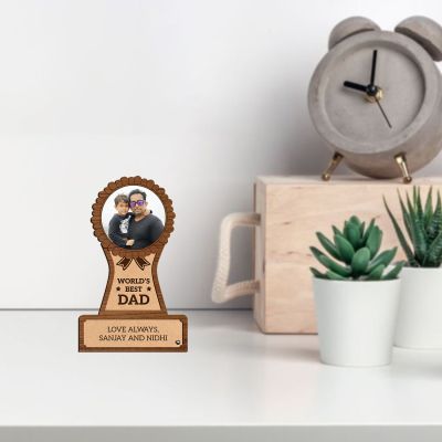 World Best Dad Wooden Photo Frame Customized With Photo & Name , Best Gift For Dad , Birthday Gift For Dad , Memorable Gift For Fathers Day From Daughter & Son
